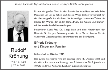 Traueranzeige von Rudolf Krönung 