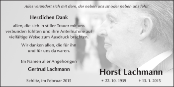 Traueranzeige von Horst Lachmann 