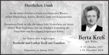 Traueranzeige von Berta Kress 