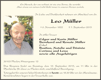 Traueranzeige von Leo Müller 