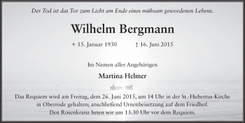 Traueranzeige von Wilhelm Bergmann 