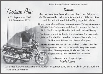 Traueranzeige von Thomas Aha 