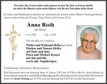 Traueranzeige von Anna Roth 