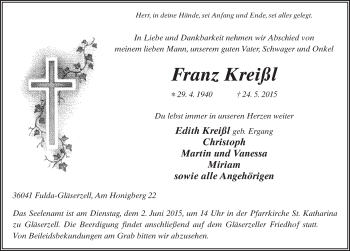 Traueranzeige von Franz Kreißl 