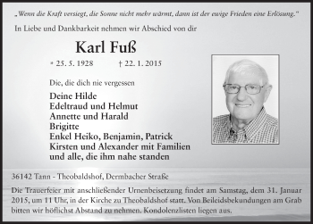 Traueranzeige von Karl Fuß 