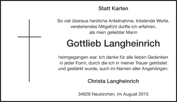 Traueranzeige von Gottlieb Langheinrich 