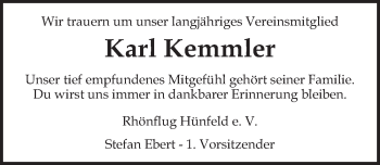 Traueranzeige von Karl Kemmler 
