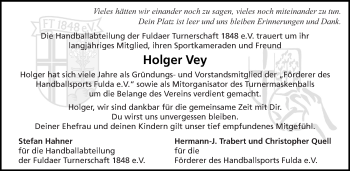 Traueranzeige von Holger Vey 