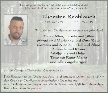 Traueranzeige von Thorsten Knoblauch 