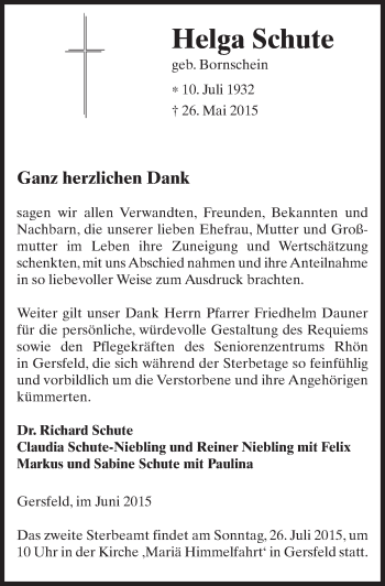 Traueranzeige von Helga Schute 