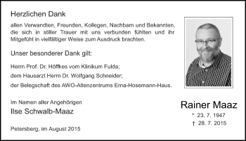 Traueranzeige von Rainer Maaz 