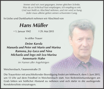 Traueranzeige von Hans Müller 