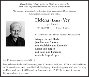 Traueranzeige von Helena Vey 