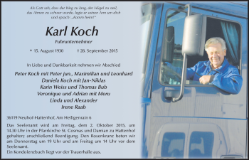 Traueranzeige von Karl Koch 