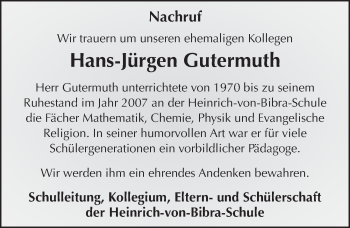 Traueranzeige von Hans-Jürgen Gutermuth 