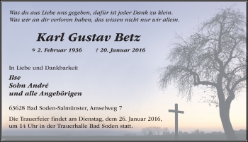 Traueranzeige von Karl Gustav Betz 
