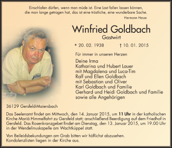 Traueranzeige von Winfried Goldbach 