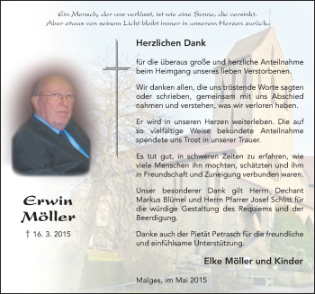 Traueranzeige von Erwin Möller 