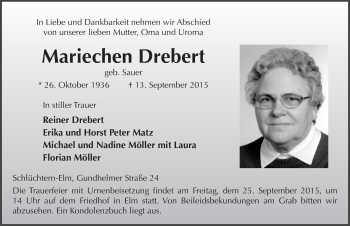 Traueranzeige von Mariechen Drebert 