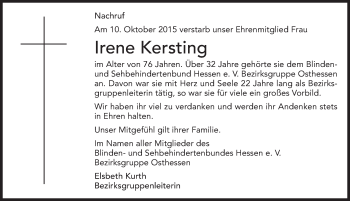 Traueranzeige von Irene Kersting 