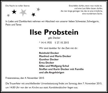 Traueranzeige von Ilse Probstein 