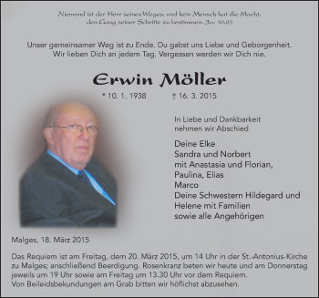 Traueranzeige von Erwin Möller 