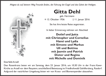 Traueranzeige von Gitta Dehl 