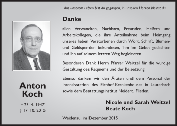 Traueranzeige von Anton Koch 
