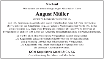 Traueranzeige von August Müller 