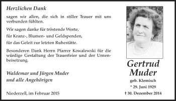 Traueranzeige von Gertrud Muder 