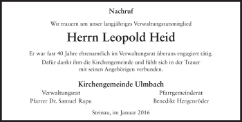 Traueranzeige von Leopold Heid 