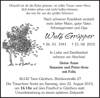 Traueranzeige von Wulf Gröpper 