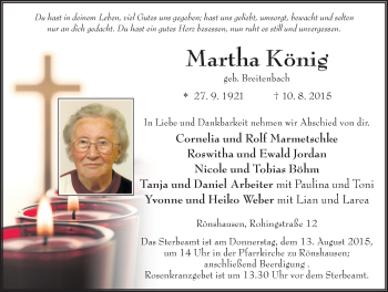 Traueranzeige von Martha König 