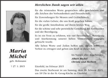 Traueranzeige von Maria Michel 