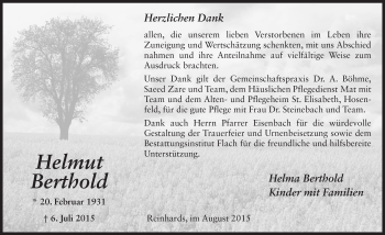 Traueranzeige von Helmut Berthold 