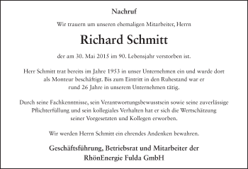 Traueranzeige von Richard Schmitt 