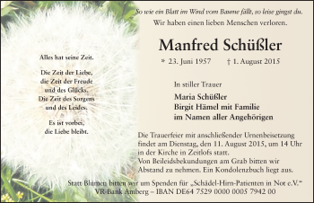 Traueranzeige von Manfred Schüßler 