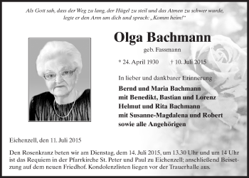 Traueranzeige von Olga Bachmann 