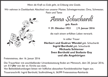 Traueranzeige von Anna Schuchardt 