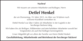 Traueranzeige von Detlef Henkel 