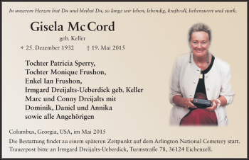 Traueranzeige von Gisela McCord 