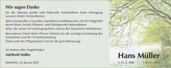 Traueranzeige von Hans Müller 