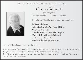 Traueranzeige von Erna Gilbert 