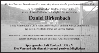 Traueranzeige von Daniel Birkenbach 