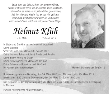 Traueranzeige von Helmut Klüh 