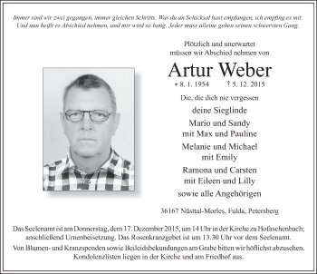 Traueranzeige von Artur Weber 