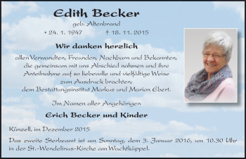 Traueranzeige von Edith Becker 