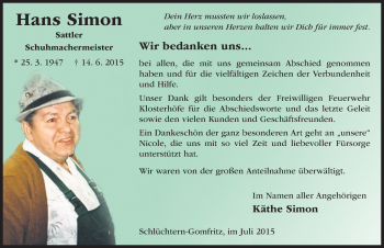 Traueranzeige von Hans Simon 