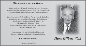 Traueranzeige von Hans Gilbert Völk 