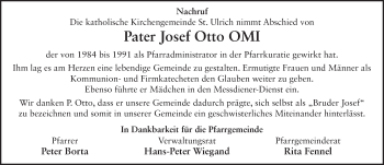 Traueranzeige von Pater Josef Otto OMI 